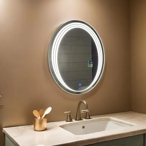DONATO WALL MOUNTED OVAL SHAPED LED MIRROR with TOUCH ON OFF BUTTON | LIVING ROOM, WASH BASIN, VANITY/BATHROOM DECORATIVE INTEROR MIRROR with LED LIGHTS (24"x30" INCHES) (DGM-46)
