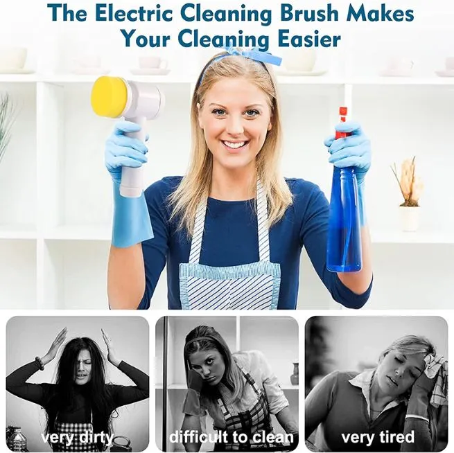 Electric Cleaning Brush With 3 Brush Heads