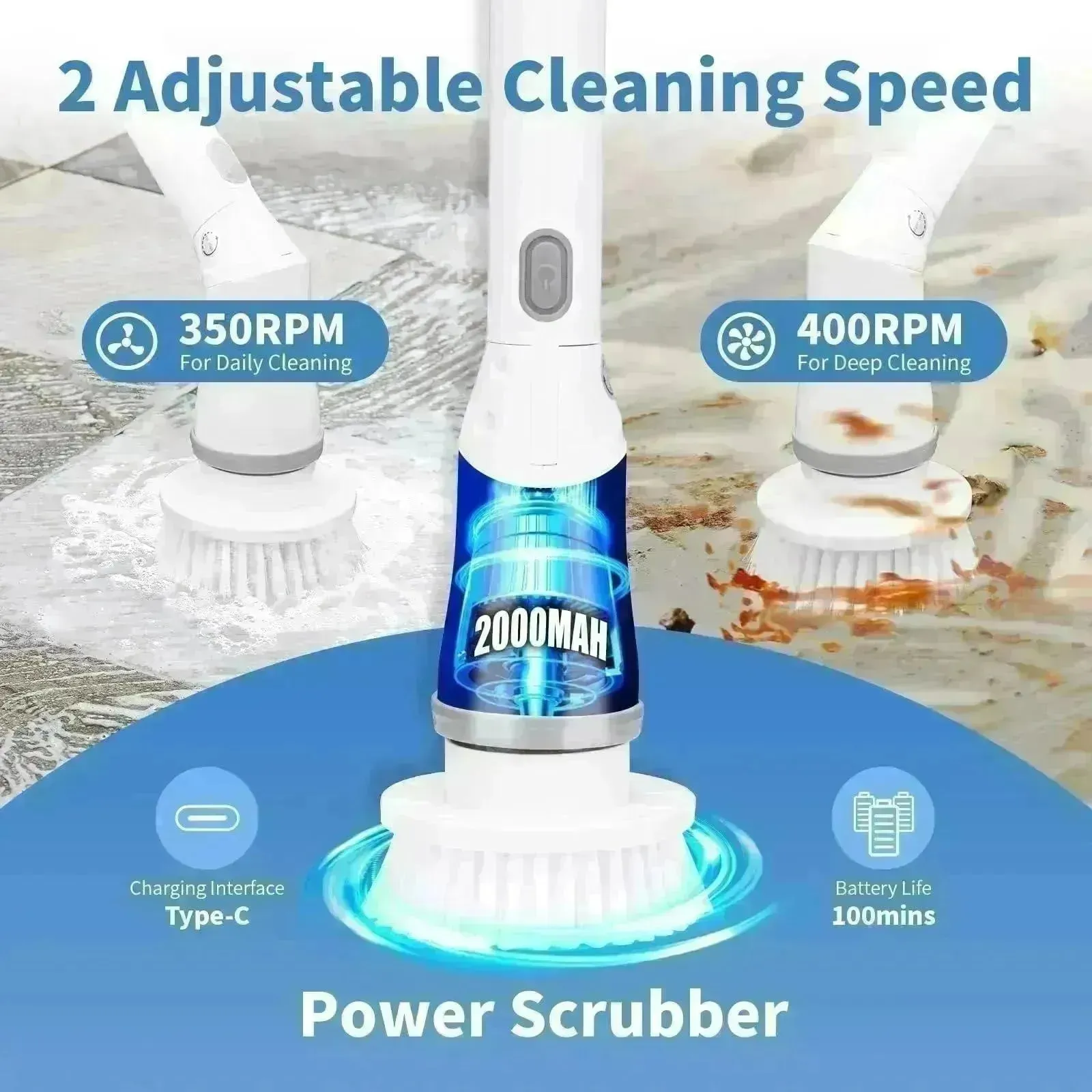 Electric Spin Scrubber, Bathroom Cleaning Brush, With 5 Replacement Heads, Brush With Long Handle For Kitchen, Bathtub, Floor, Toilet,
