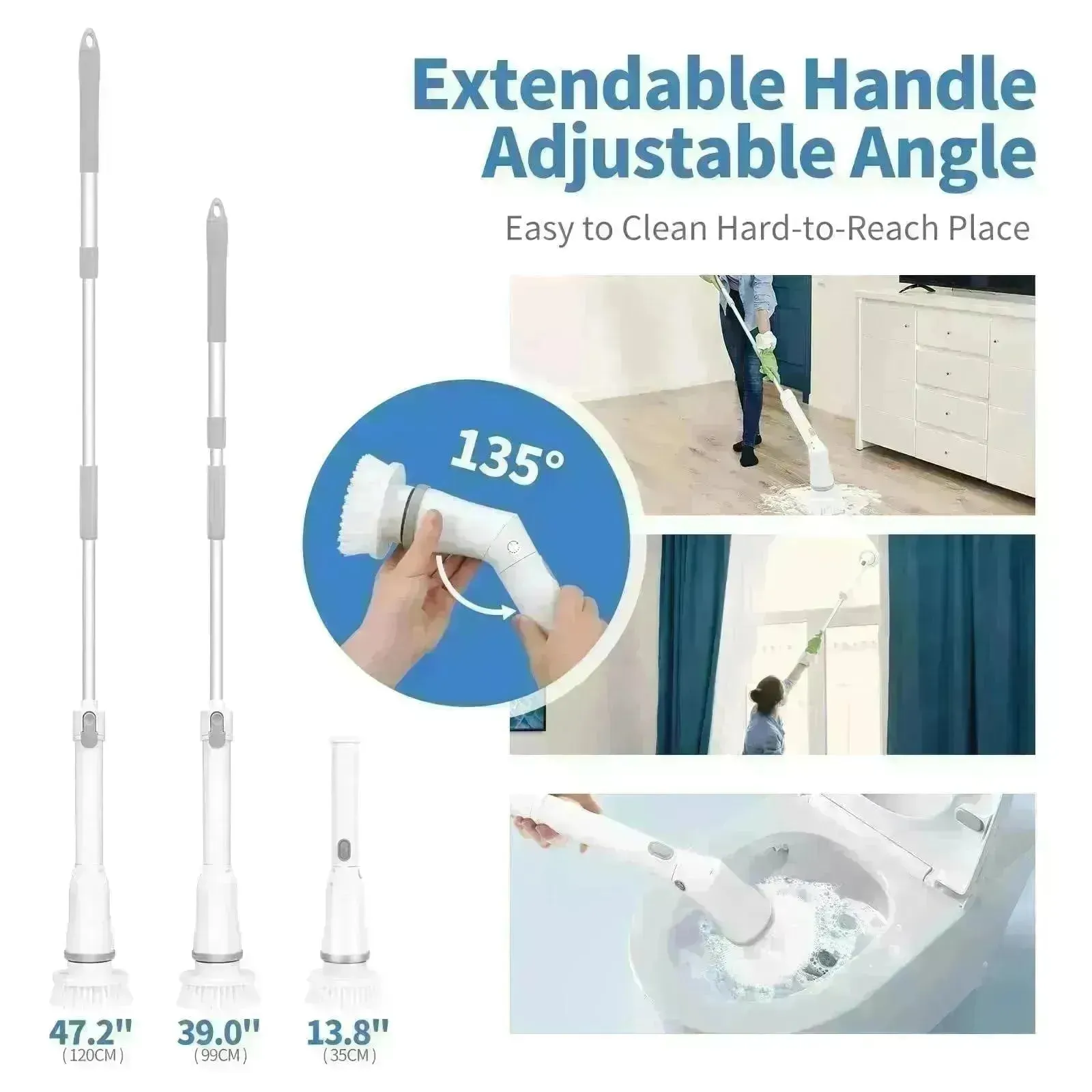 Electric Spin Scrubber, Bathroom Cleaning Brush, With 5 Replacement Heads, Brush With Long Handle For Kitchen, Bathtub, Floor, Toilet,
