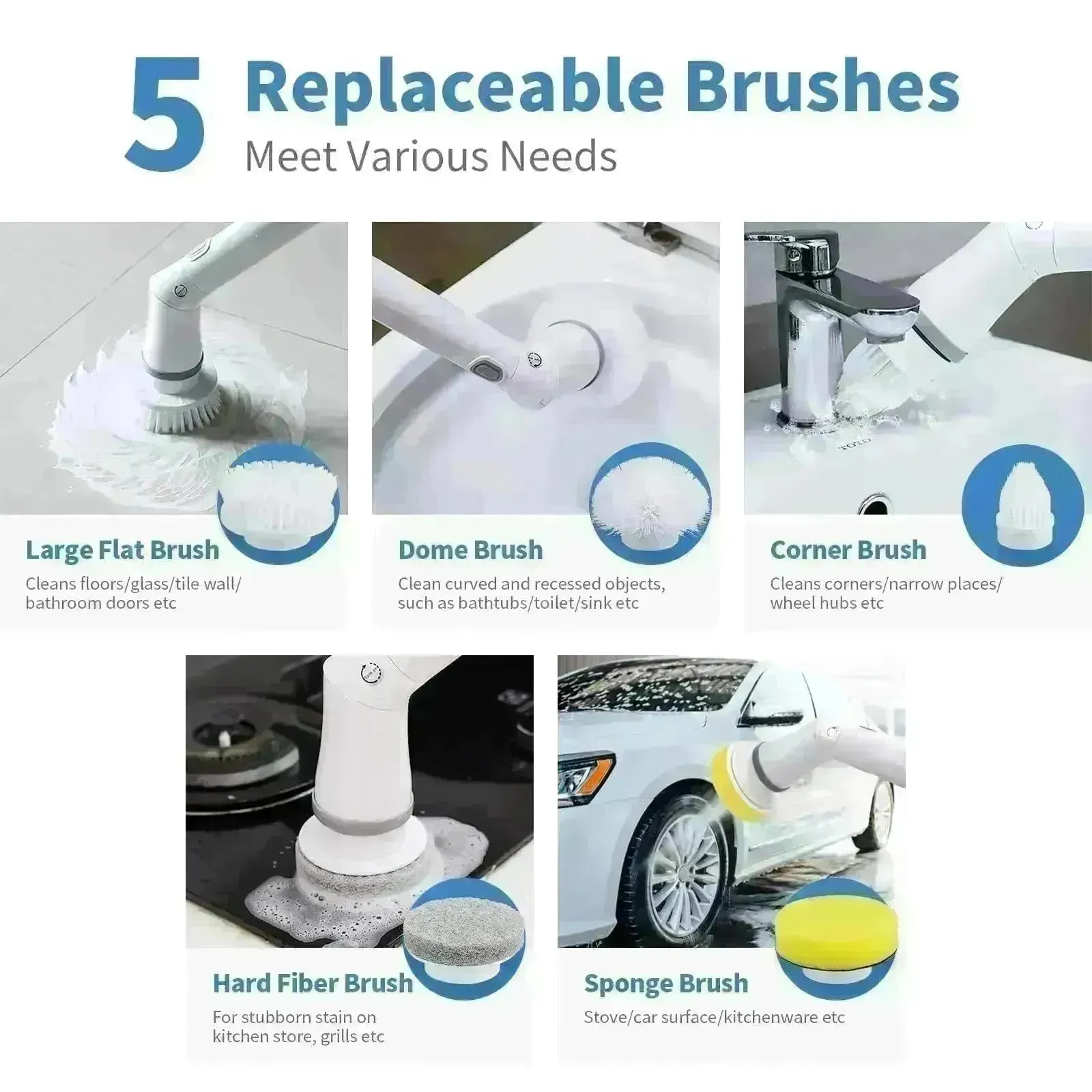 Electric Spin Scrubber, Bathroom Cleaning Brush, With 5 Replacement Heads, Brush With Long Handle For Kitchen, Bathtub, Floor, Toilet,
