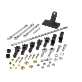 Enderle Side Mount Dual Quad Throttle Linkage - Black Anodized / Zinc Oxide - Dominator Carburetors - Tunnel Ram - Small Block Chevy