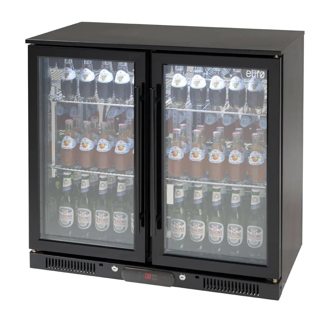 Euro 208 Litre Black Double Doors Beverage Cooler - EA900WFBL