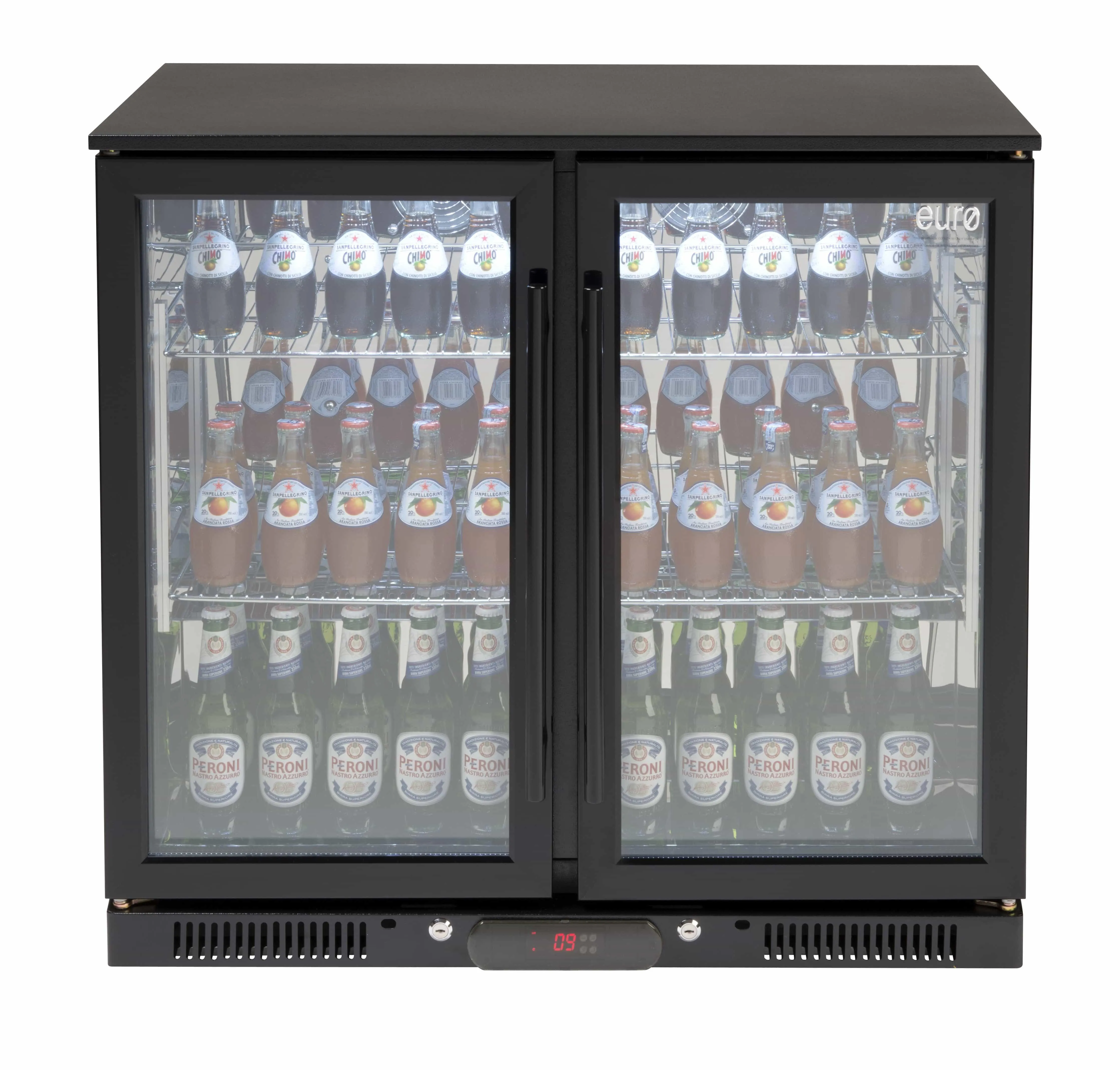Euro 208 Litre Black Double Doors Beverage Cooler - EA900WFBL