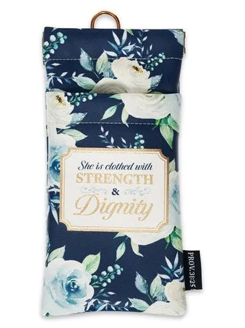 Eye Glass Case Strength And Dignity Blue Floral Faux Leather Egc001
