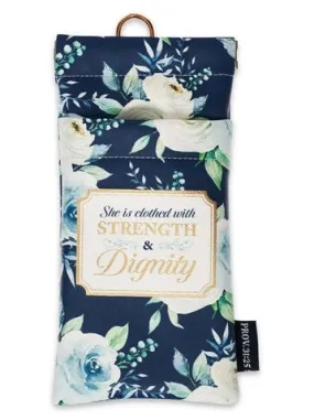Eye Glass Case Strength And Dignity Blue Floral Faux Leather Egc001