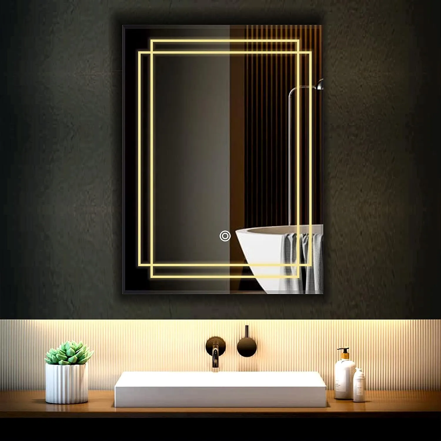 Fabels Anti Fog Defogger Multipurpose LED Light Mirror for Wall, Vanity, Bathrooms, Wash Basin, Travel, Dressing Room in 18 * 24, 24 * 24 Size, Defogger Option Available 18 * 24 Inch Size