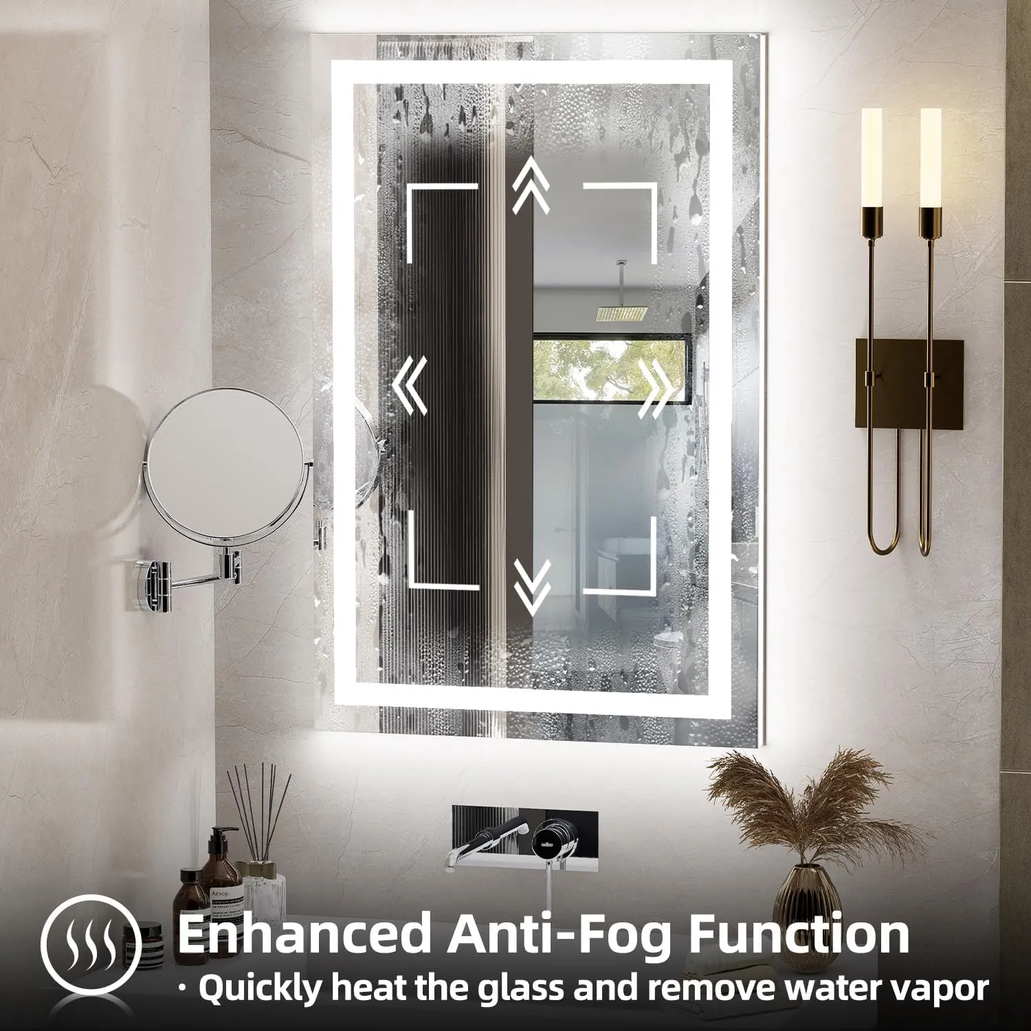 Fabels LED Light Mirror with Anti-Fog Defogger: Perfect for Wall, Vanity, Bathrooms, Wash Basin, Travel, Dressing Room - Sizes: 1824, 2424 - Defogger Available in 18 * 24 Inch Size (24 x 36 Inches)