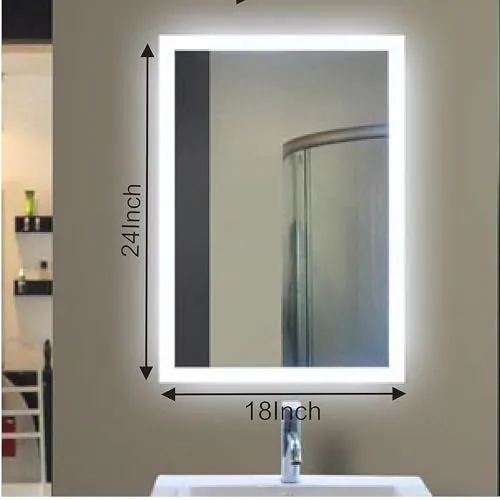 Fabels LED Light Mirror with Anti-Fog Defogger: Versatile for Wall, Vanity, Bathrooms, Wash Basin, Travel, Dressing Room - Available Sizes: 1824, 2424 with Defogger Option in 18 * 24 Inches (18 x 24)