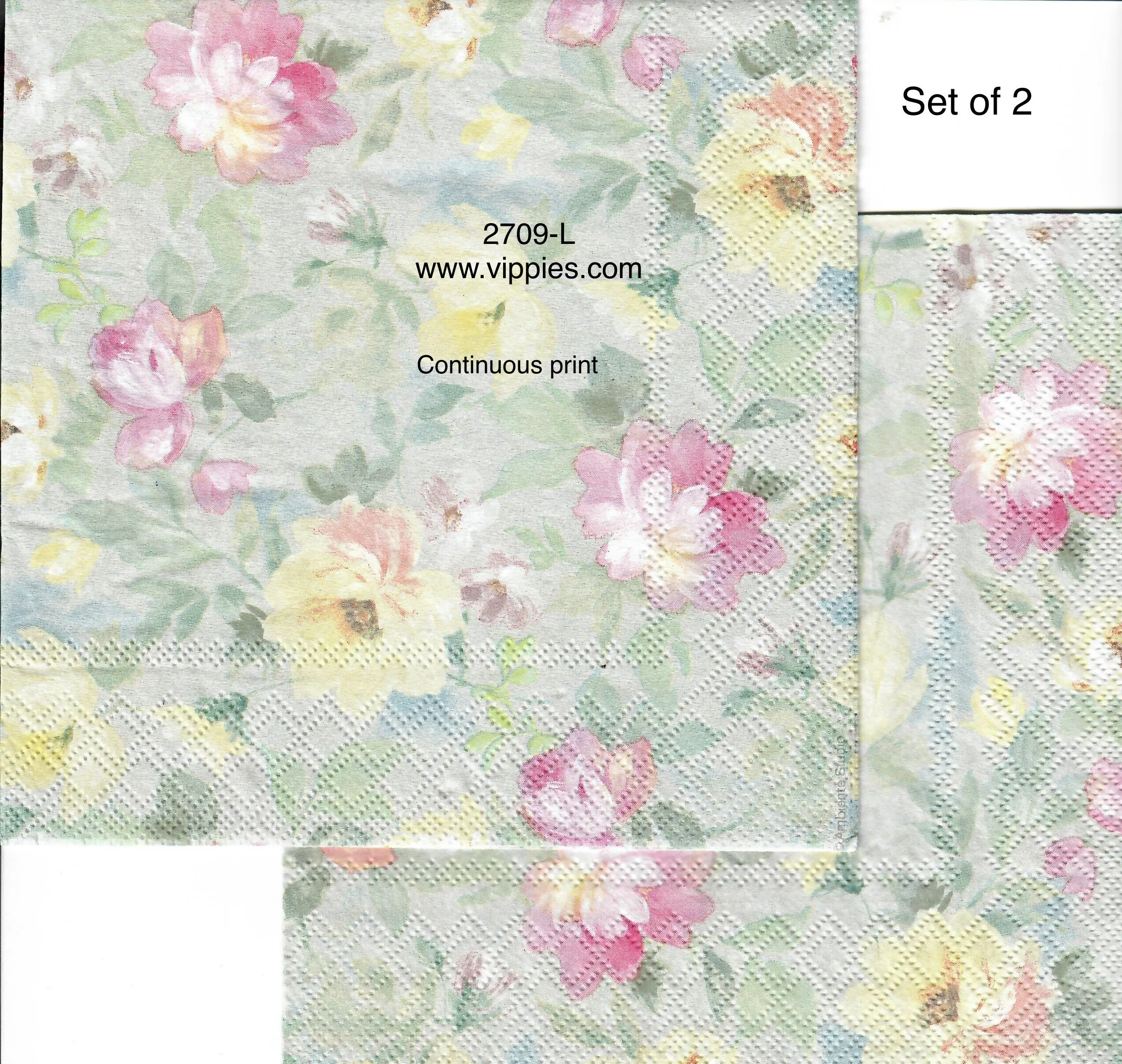 FL-2709-L-S Set of 2 Light Floral Napkin for Decoupage