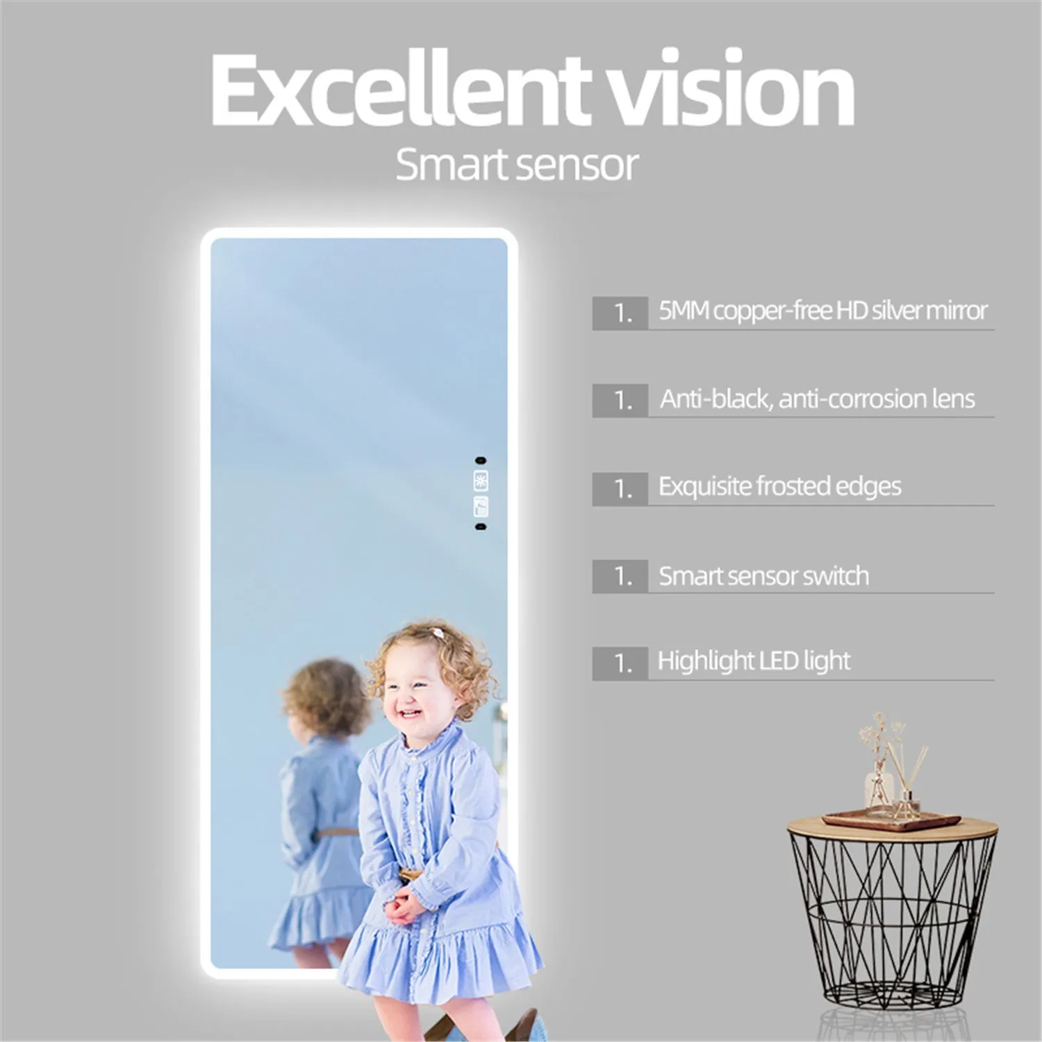 Full Length Backlit Mirror Lighted Vanity Body Induction Mirror