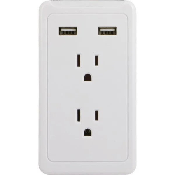 GE 13465 2-Outlet Wall Tap with 2 USB Ports & Eye Indicator(TM) Light