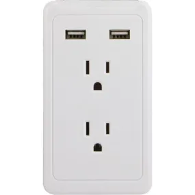 GE 13465 2-Outlet Wall Tap with 2 USB Ports & Eye Indicator(TM) Light