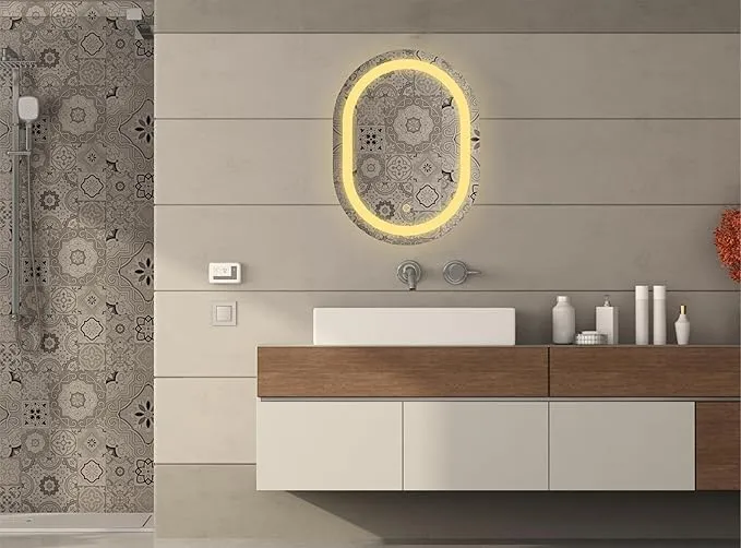 GWEN LED Wall Mirror for Bathroom, 17.75 x 23.75 inches, 3 LED Lights (Warm, White, Natural White), Framed