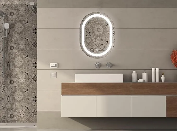 GWEN LED Wall Mirror for Bathroom, 17.75 x 23.75 inches, 3 LED Lights (Warm, White, Natural White), Framed