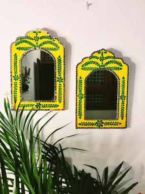 HANDMADE BUZZ Handcrafted Jharokas for Home Decor, Living Room, Bedroom, Wall Hanging Jharokha, MDF Wooden Wall Panel, Antique, Wall Mirror | Size 12 x 8 Inches (Pack of 2)