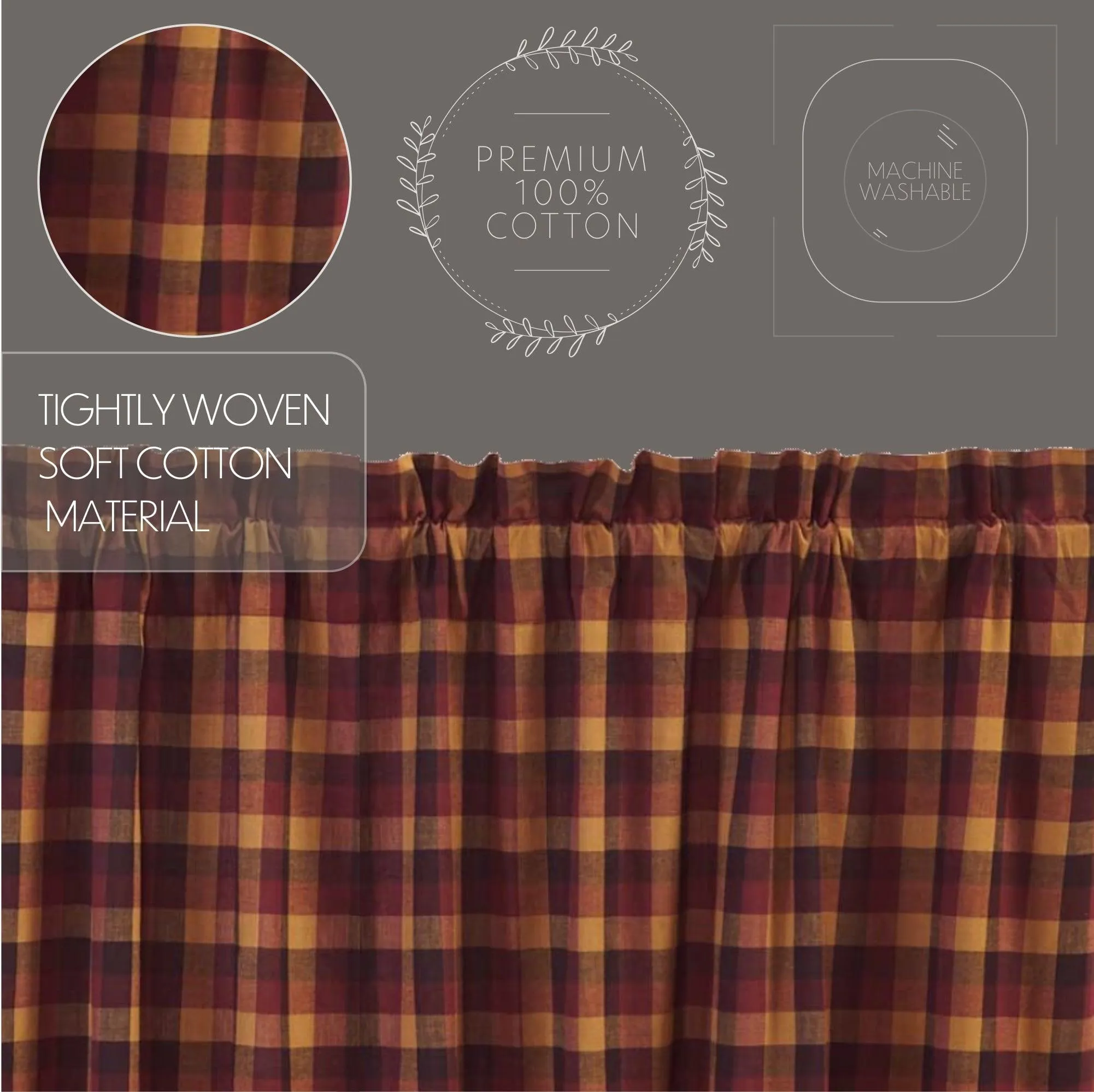 Heritage Farms Primitive Check Prairie Short Panel Curtain Set of 2 63x36x18