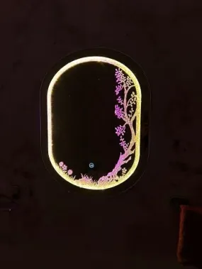 HIMANS Diamond Capsule Shaped Led Mirror with First/Second/Third Touch Sensor. Pink Light Silver Mirror.Stunning Home Diamond Decor Mirror.