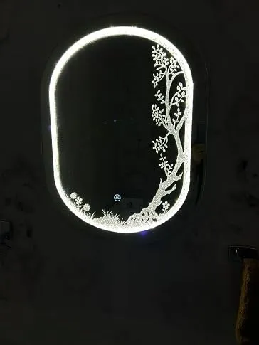 HIMANS Diamond Capsule Shaped Led Mirror with First/Second/Third Touch Sensor. Pink Light Silver Mirror.Stunning Home Diamond Decor Mirror.