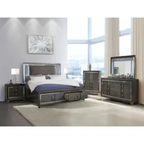 Jay Queen Bed, Faux Leather & Metallic Gray