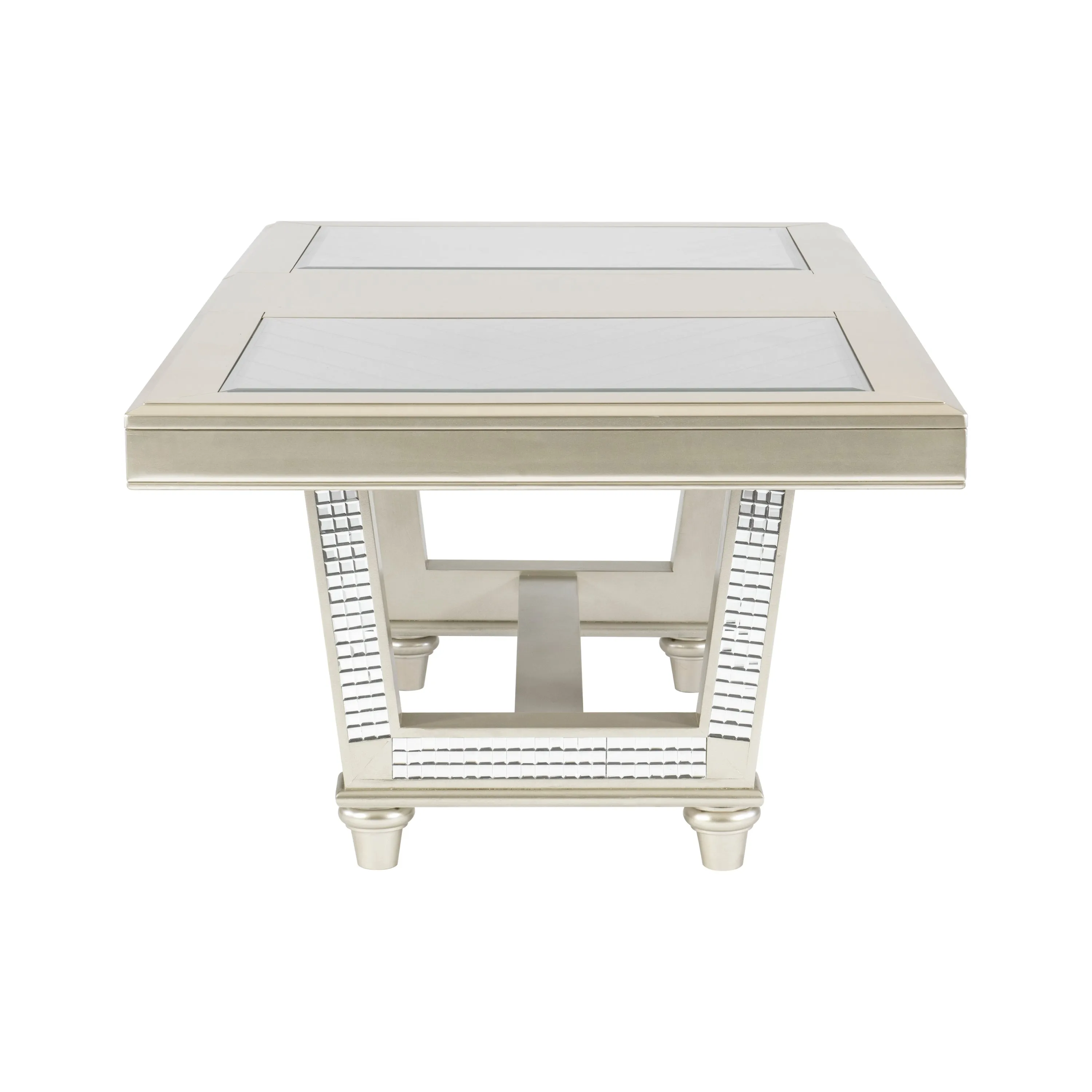 Jaydon 5pc Set Table w Leaf Glass Insert Top Upholstered Tufted 4x Side Chairs