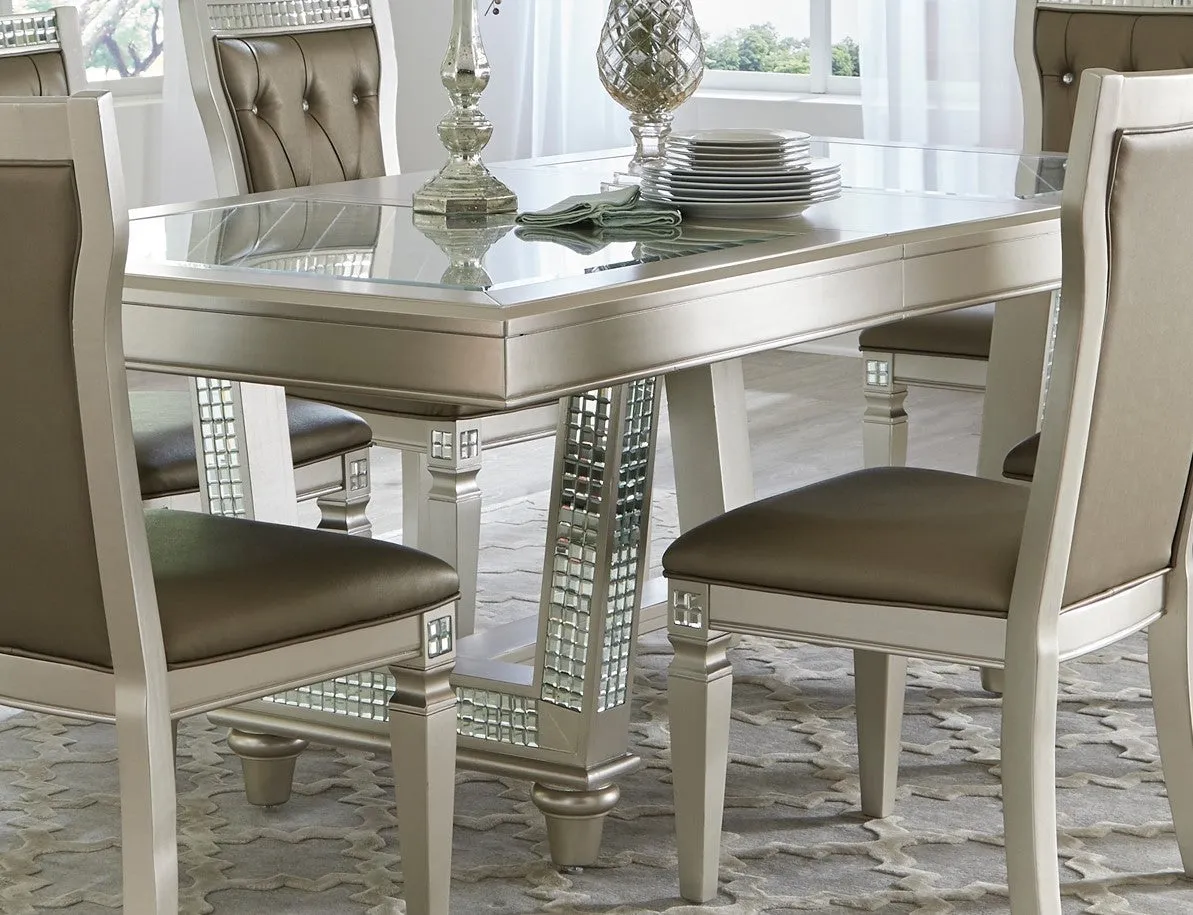Jaydon 5pc Set Table w Leaf Glass Insert Top Upholstered Tufted 4x Side Chairs