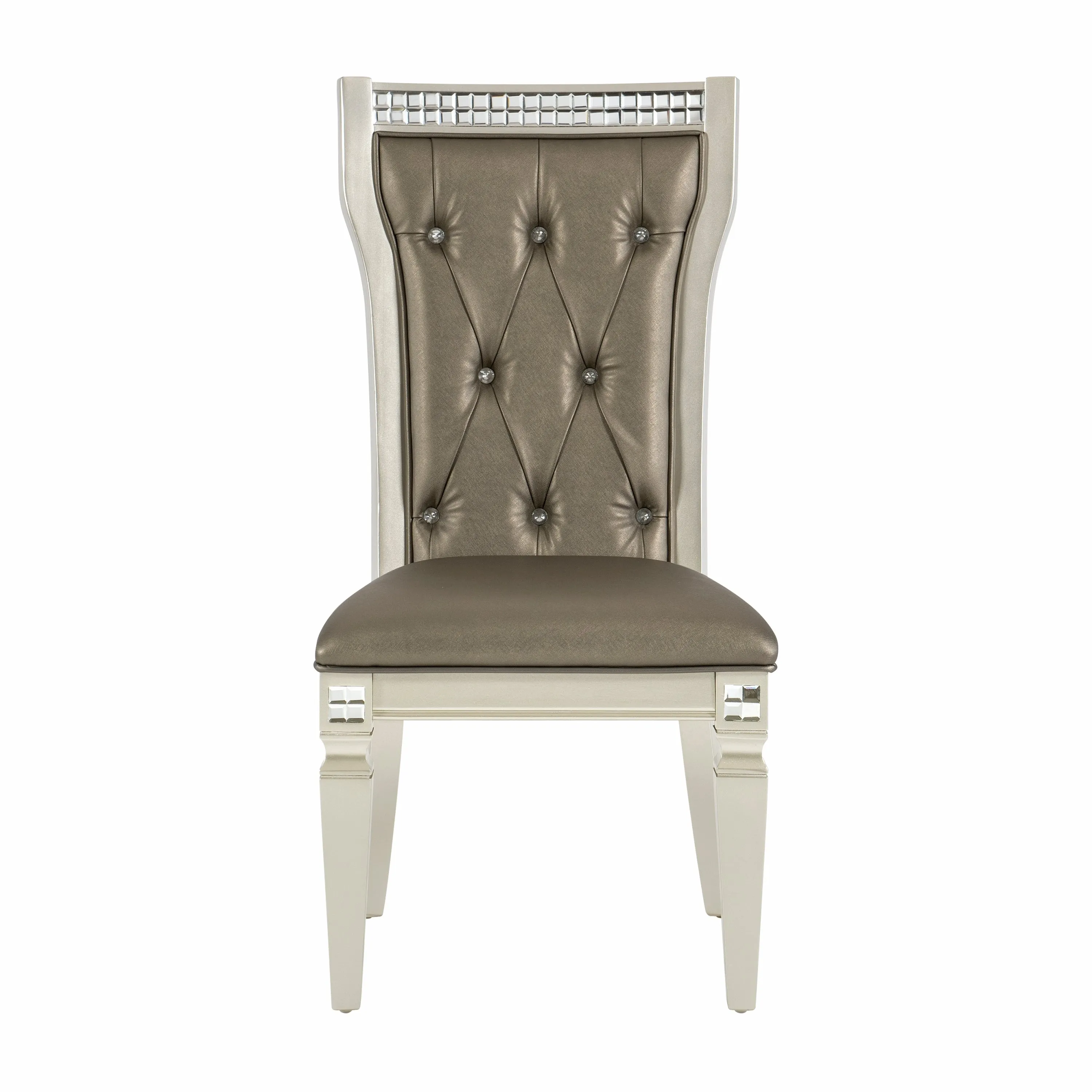 Jaydon 5pc Set Table w Leaf Glass Insert Top Upholstered Tufted 4x Side Chairs