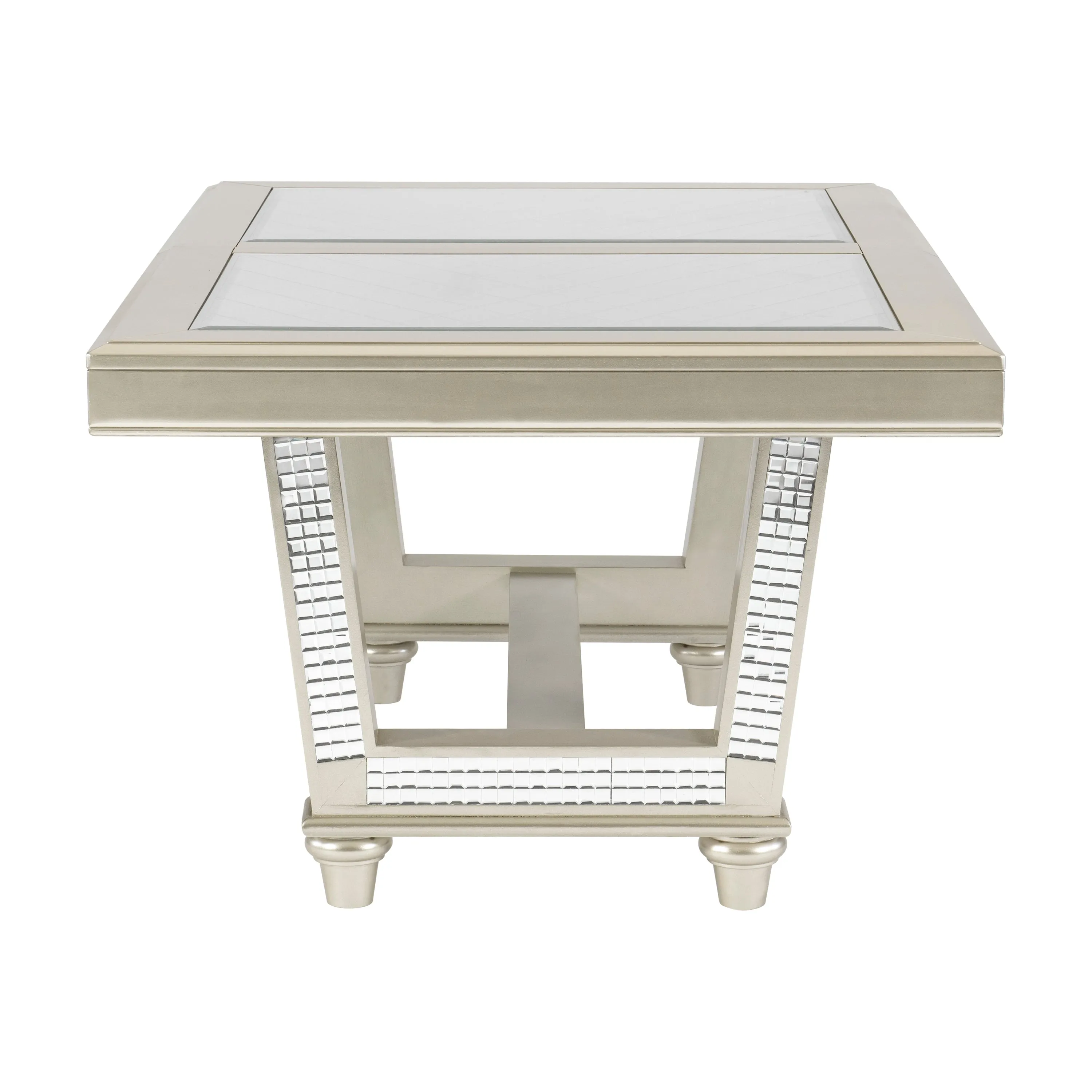 Jaydon 5pc Set Table w Leaf Glass Insert Top Upholstered Tufted 4x Side Chairs