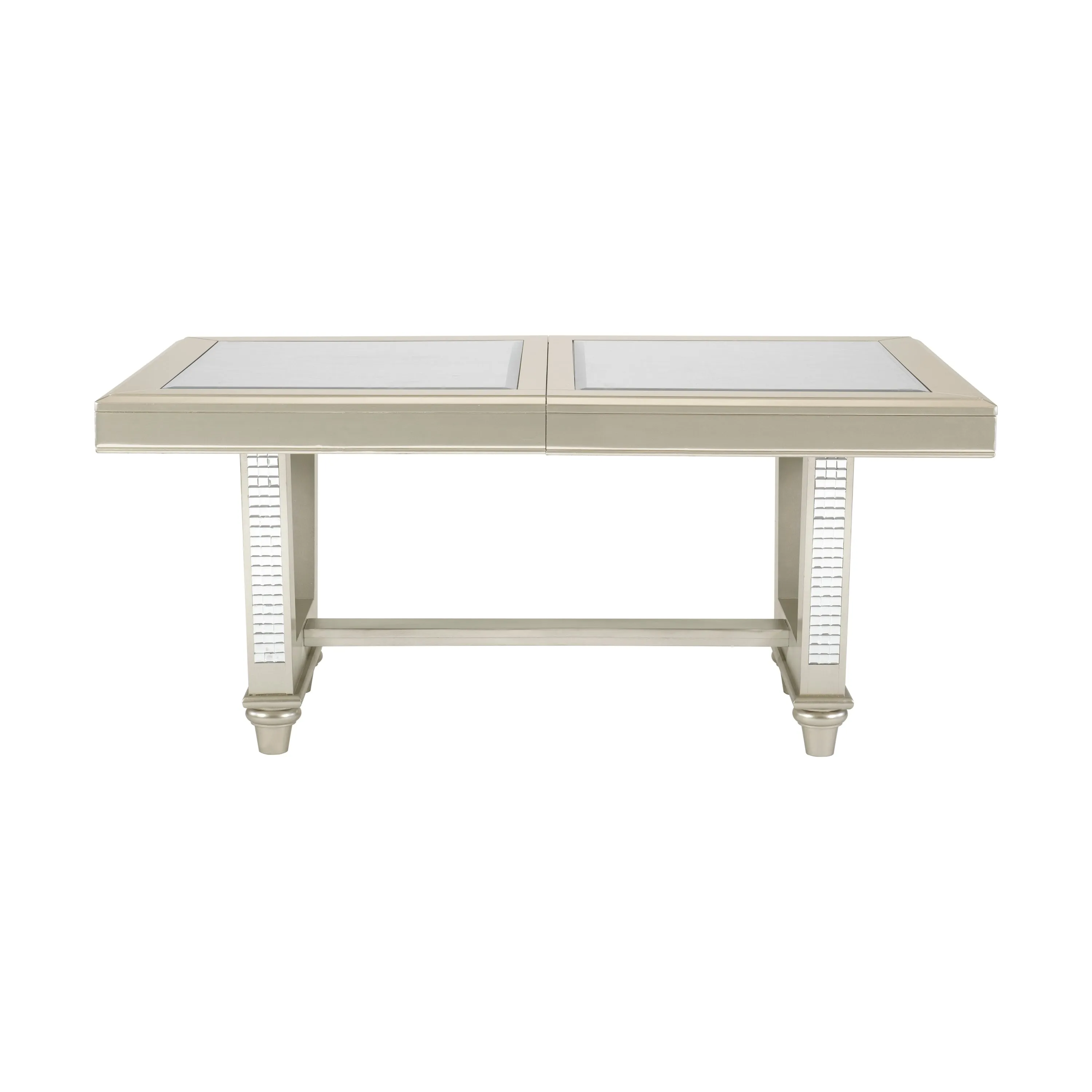 Jaydon 5pc Set Table w Leaf Glass Insert Top Upholstered Tufted 4x Side Chairs