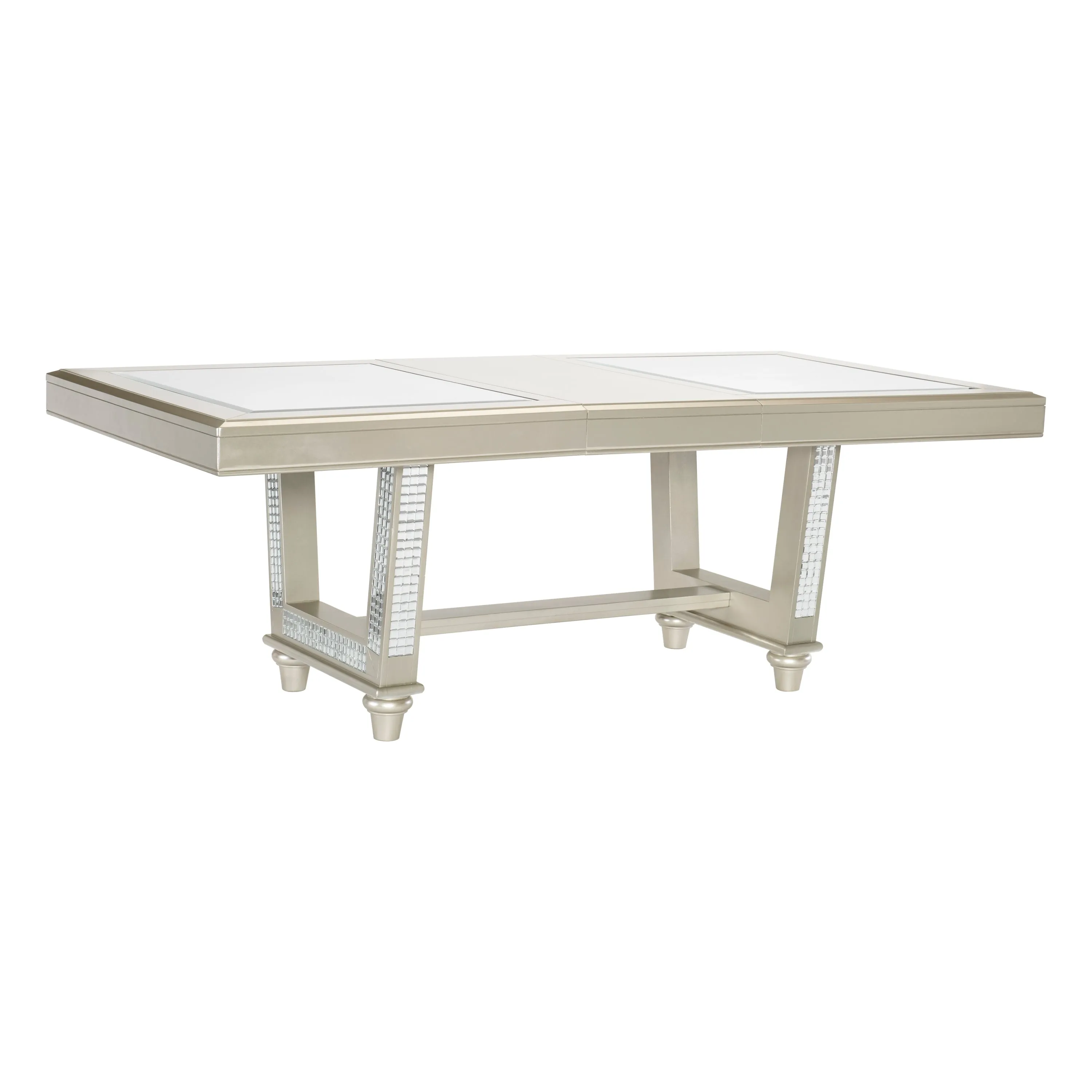 Jaydon 5pc Set Table w Leaf Glass Insert Top Upholstered Tufted 4x Side Chairs