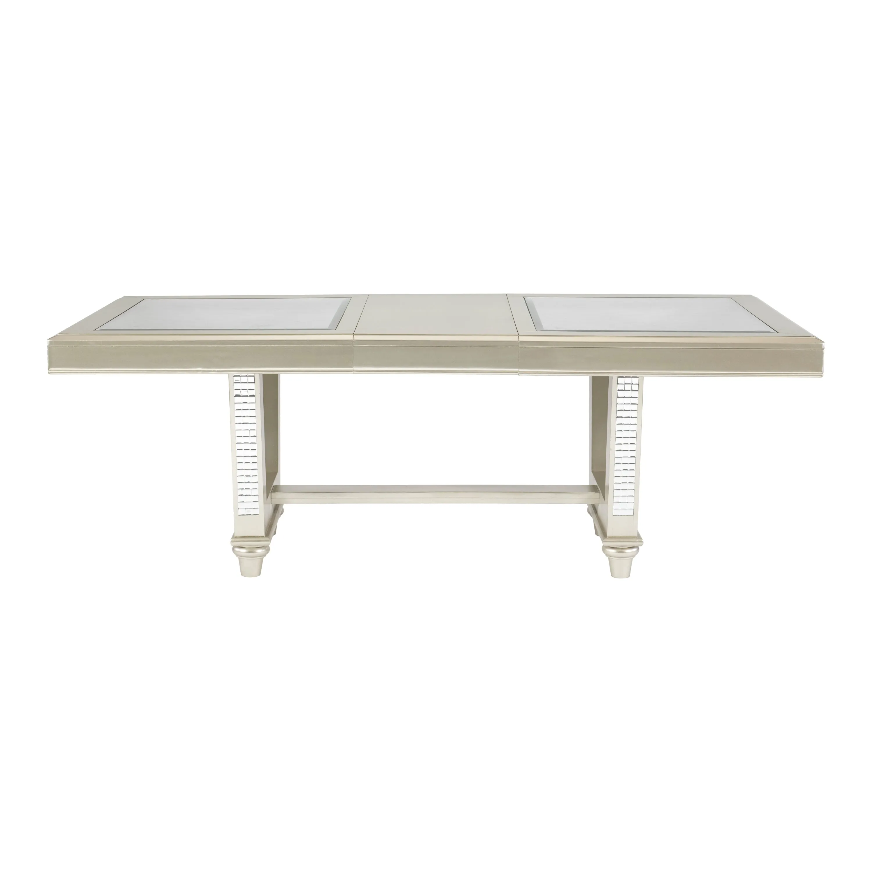 Jaydon 5pc Set Table w Leaf Glass Insert Top Upholstered Tufted 4x Side Chairs