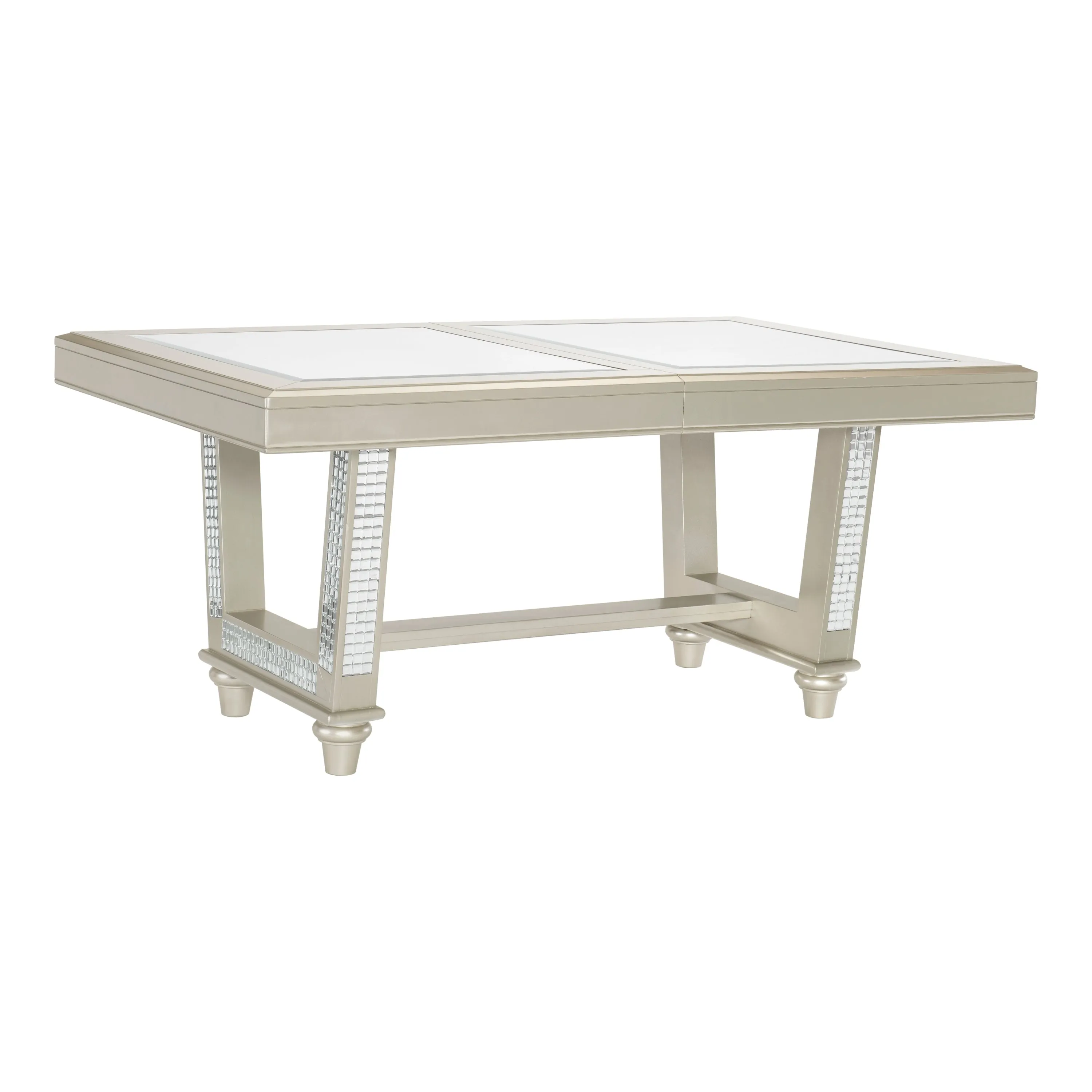 Jaydon 5pc Set Table w Leaf Glass Insert Top Upholstered Tufted 4x Side Chairs