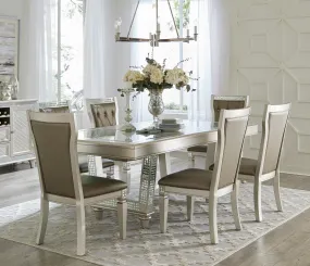 Jaydon 7pc Set Table w Leaf Glass Insert Top Upholstered Tufted 6x Side Chairs