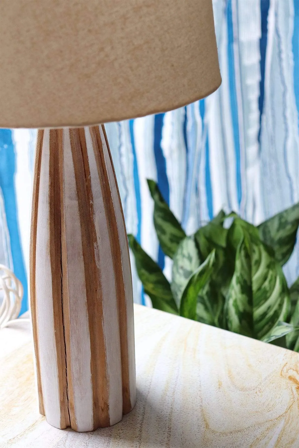 Jiva Wood Table Lamp (Washed White)