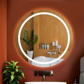KALYAN TRADERS Round Wall Mirror (24x24) Bathroom with Led Light, Dimmable Vanity Mirror with Wall mounting led Mirror, 3000K Lighted Mirror for Bedroom & Living Room and Bathroom.