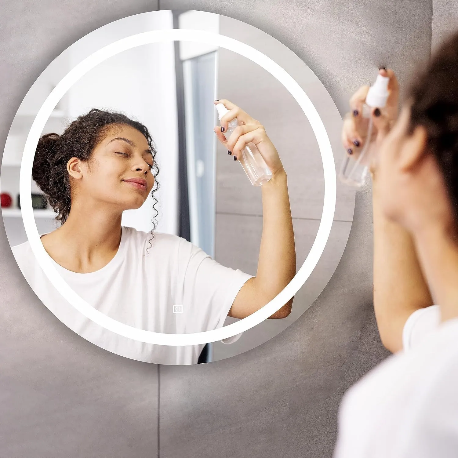 KALYAN TRADERS Round Wall Mirror (24x24) Bathroom with Led Light, Dimmable Vanity Mirror with Wall mounting led Mirror, 3000K Lighted Mirror for Bedroom & Living Room and Bathroom.