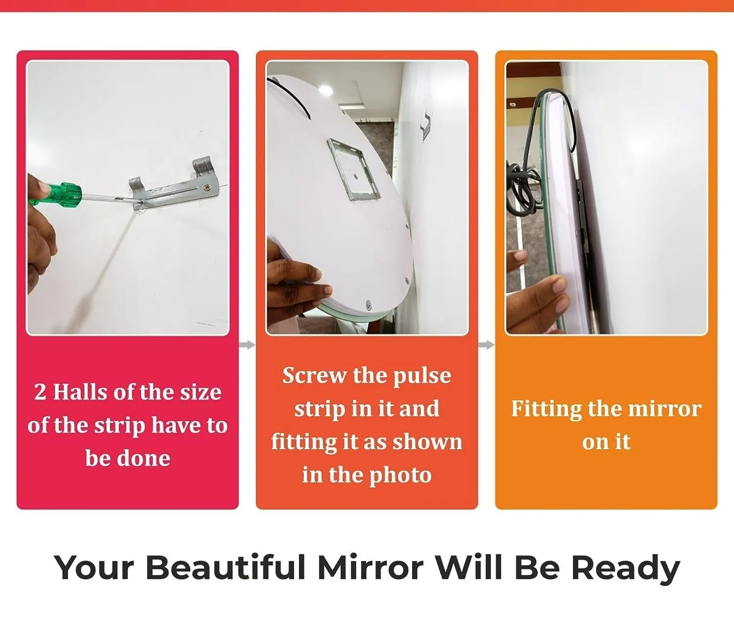 KALYAN TRADERS Round Wall Mirror (24x24) Bathroom with Led Light, Dimmable Vanity Mirror with Wall mounting led Mirror, 3000K Lighted Mirror for Bedroom & Living Room and Bathroom.