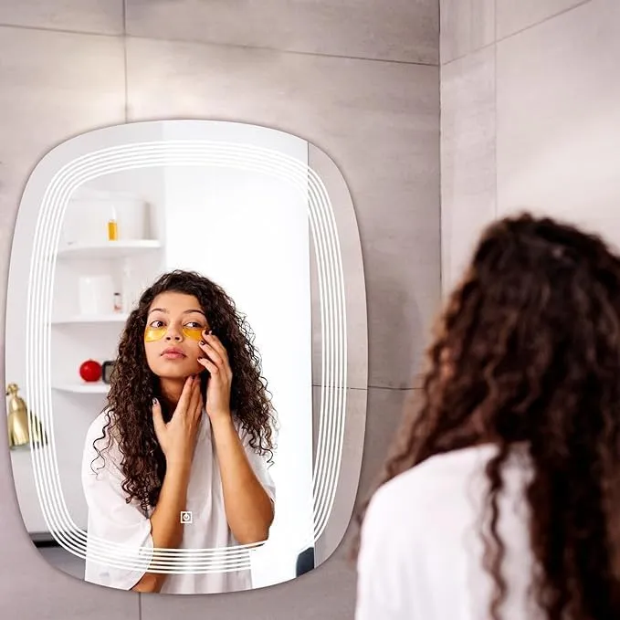 KAMAL INTERIORS- 3D Glass Beautiful Modern Designed Led Light Glass Mirror Lights Glass Led Home Mirror Led Mirror Framed, Rectangular, Wall Mount, Warm Light