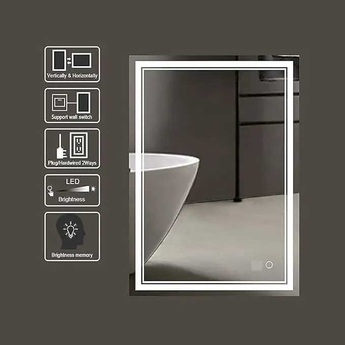 KAMAL INTERIORS LED Light Wall Mounted Mirror for Bathroom, Vanity, Washbasin Office Mirror LED Light with Sensor/Adjustable White/Daylight (Front : White, 18"X24" (Vertical))