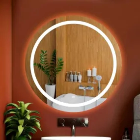 KAMAL INTERIORS Round led and Wall Mirror Design Stylish and Modern Glass for Bathroom Mirror with 3 Color Light-Wall Mounted Backlit with Front Light (Warm Light), and Round Shape