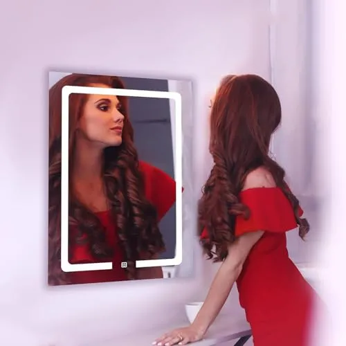 KAMAL INTERIORS Wall Mounted Stylish Led Mirror with Touch Sensor 3 Light Mode | Bathroom Mirror with Led Lights | Mirror for Bedroom Living Room Washbasin Lighting Mirror for Wall