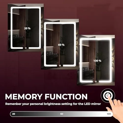 KAMAL INTERIORS Wall Mounted Stylish Led Mirror with Touch Sensor 3 Light Mode | Bathroom Mirror with Led Lights | Mirror for Bedroom Living Room Washbasin Lighting Mirror for Wall
