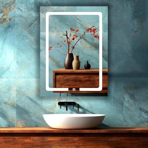 KAMAL INTERIORS Wall Mounted Stylish Led Mirror with Touch Sensor 3 Light Mode | Bathroom Mirror with Led Lights | Mirror for Bedroom Living Room Washbasin Lighting Mirror for Wall