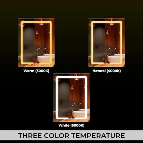 KAMAL INTERIORS Wall Mounted Stylish Led Mirror with Touch Sensor 3 Light Mode | Bathroom Mirror with Led Lights | Mirror for Bedroom Living Room Washbasin Lighting Mirror for Wall