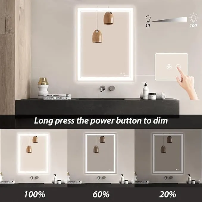 Kamal LED Light Wall Mounted Mirror for Bathroom, Vanity, Washbasin Office Mirror LED Light with Sensor/Adjustable White/Daylight (Front : White, 18"X24" (Vertical))