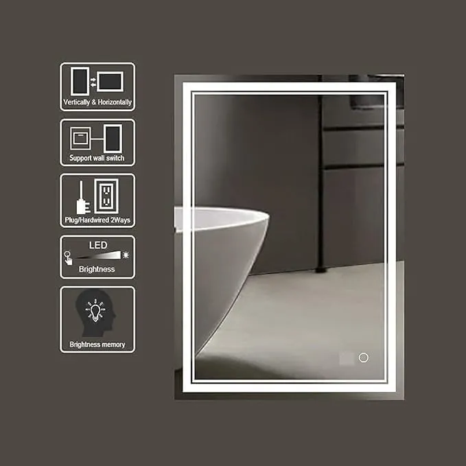 Kamal LED Light Wall Mounted Mirror for Bathroom, Vanity, Washbasin Office Mirror LED Light with Sensor/Adjustable White/Daylight (Front : White, 18"X24" (Vertical))