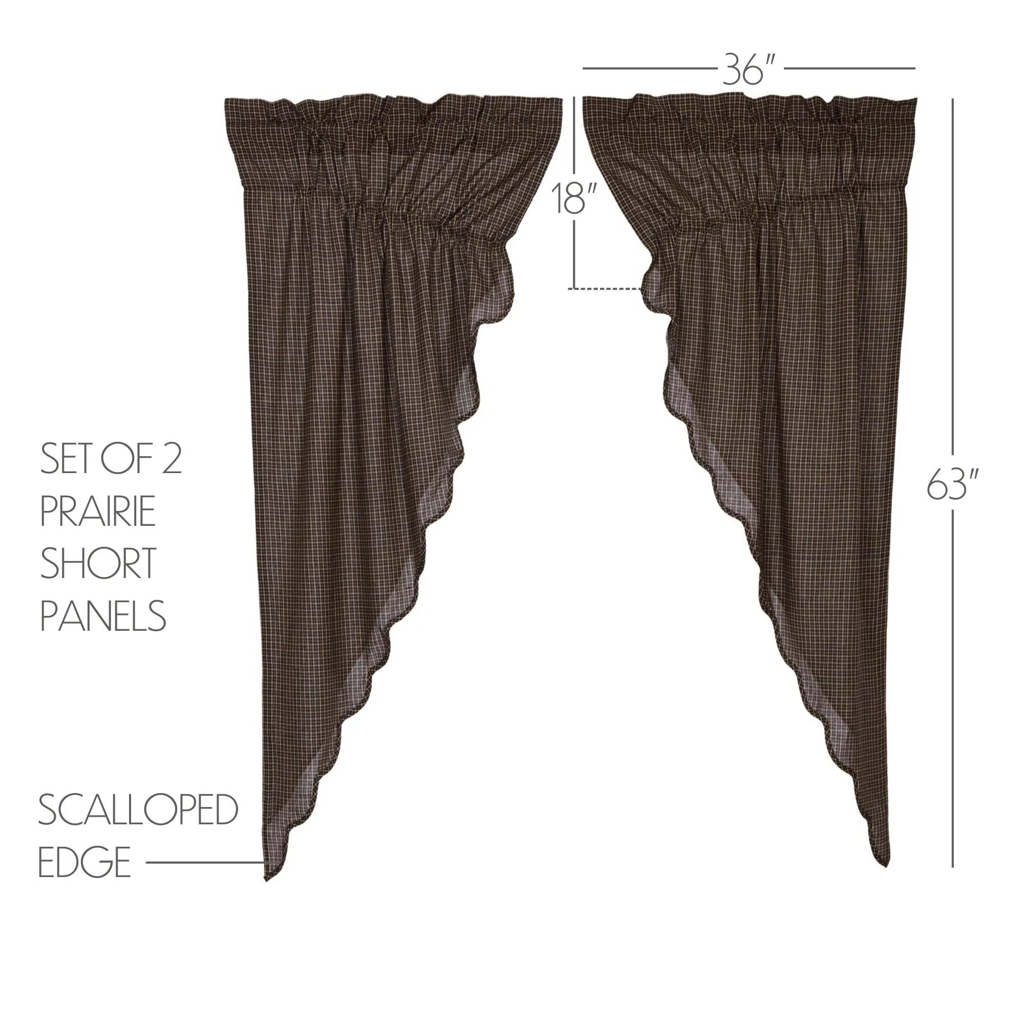 Kettle Grove Plaid Prairie Short Panel Curtain Scalloped Set of 2 63x36x18