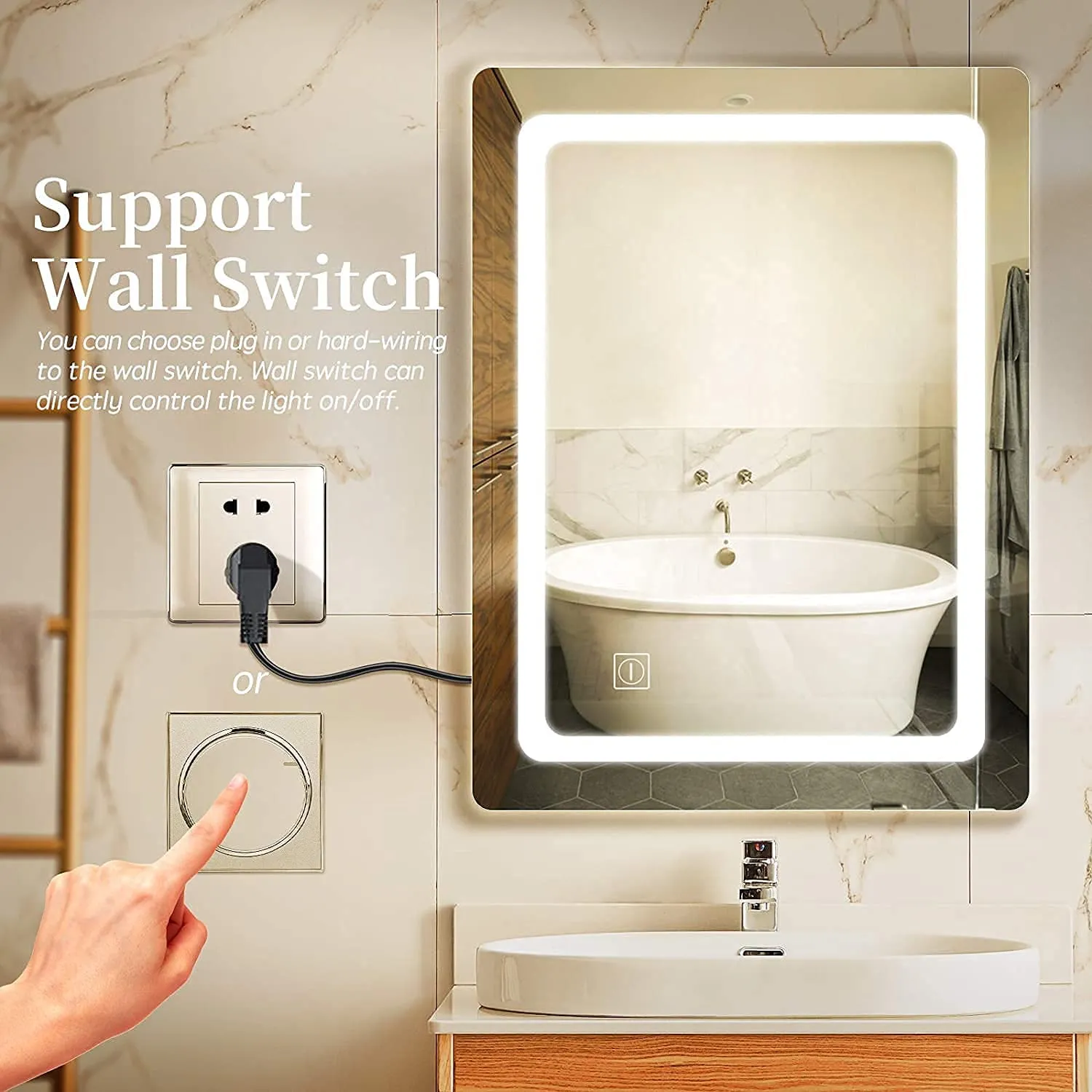 Khushi Decors Image Glass Mirror for Bathroom, Washbasin, Home Makeup Led Light Mirror Touch Sensor (18 x 24 inch, Silver)