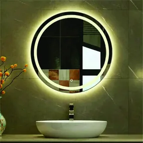 Khushi Decors LED Mirror Glass Bathroom Wall - Full Length Home Decor Round Vanity Mirror for Bedroom, Home, Wash Basin, Makeup Room (Size - 21 x 21 Inch, framed)
