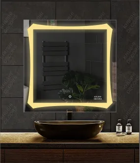 Khushi Decors LED Mirror Glass for Bathroom Wall - Decorative Interior Decor Mirror for Bedroom, Living Room, Drawing Room, Hall, Makeup Room and Wash Basin ((Size 24x24 Inch))